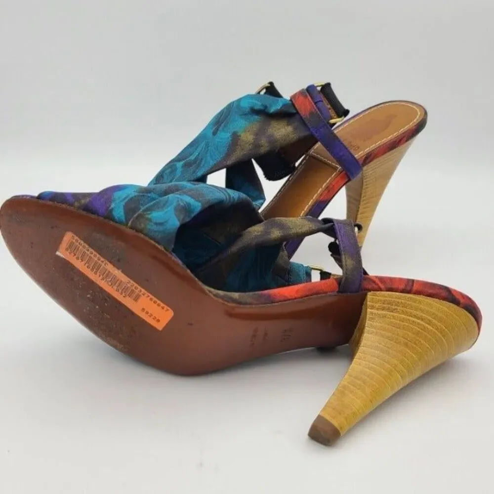LANVIN Heels sandals Paris Ete 2010 Slingback Rare blue Fabric  Sz 6 5 7 37.5